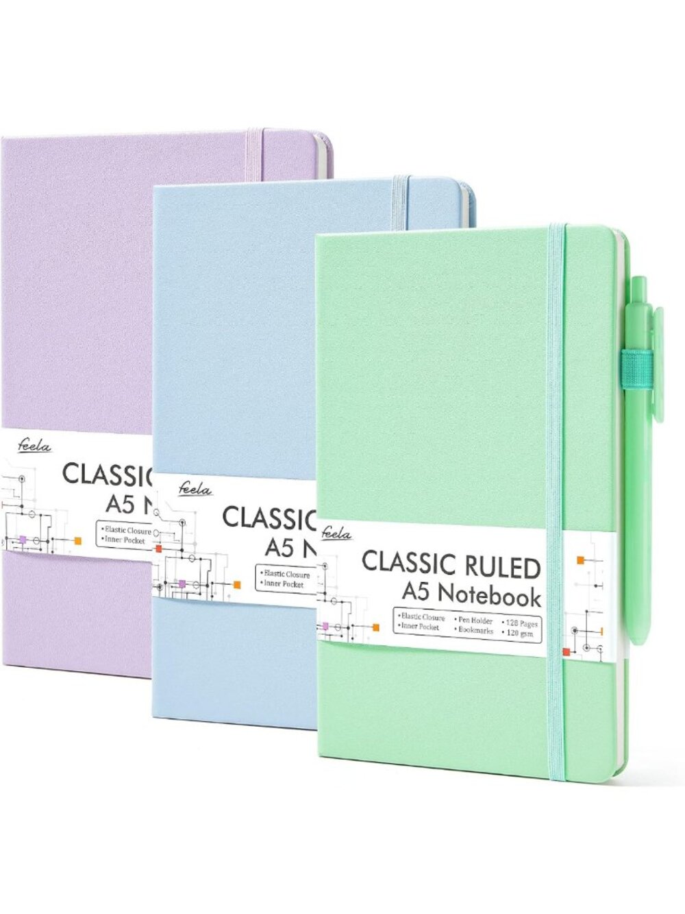 3-Pack Pastel Hardcover Notebooks & Pens Set | A5 Lined Journals for School